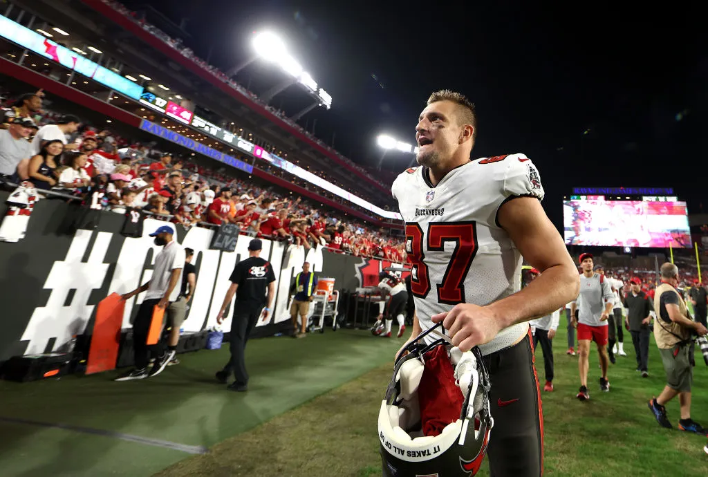 Rob Gronkowski 'steals' Tom Brady's jersey at Red Sox opening day, NFL  News