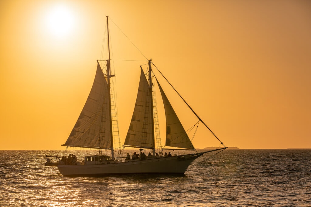 Sailboat at sunset in Key West, Florida.