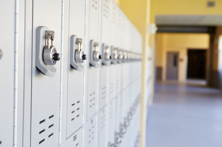 Close Up Of Student Lockers In High School Corridor