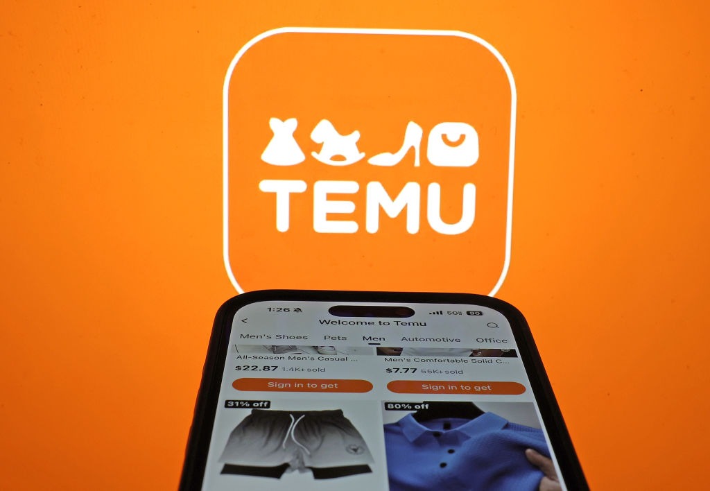 SAN ANSELMO, CALIFORNIA - FEBRUARY 26: In this photo illustration, the Temu logo is displayed on a laptop on February 26, 2024 in San Anselmo, California. The Chinese online marketplace app is gaining popularity in the United States. (Photo Illustration by Justin Sullivan/Getty Images)