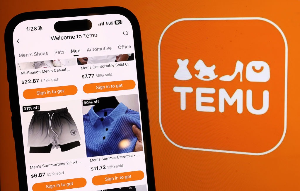 SAN ANSELMO, CALIFORNIA - FEBRUARY 26: In this photo illustration, the Temu logo is displayed on a laptop on February 26, 2024 in San Anselmo, California. The Chinese online marketplace app is gaining popularity in the United States. (Photo Illustration by Justin Sullivan/Getty Images)